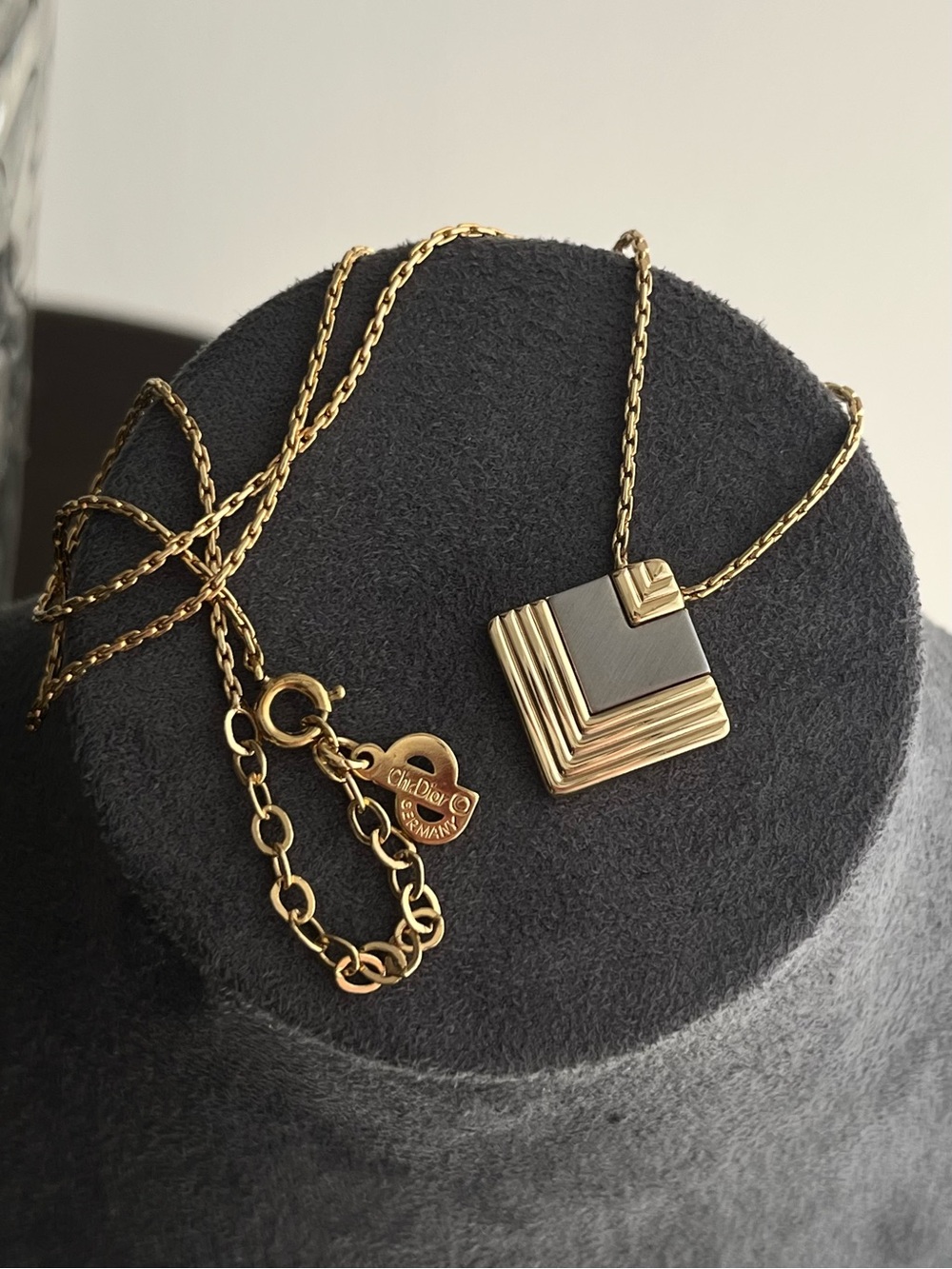 Authentic Vintage Dior Diamond Square Gold Silver Two-Toned Gold Chain Necklace